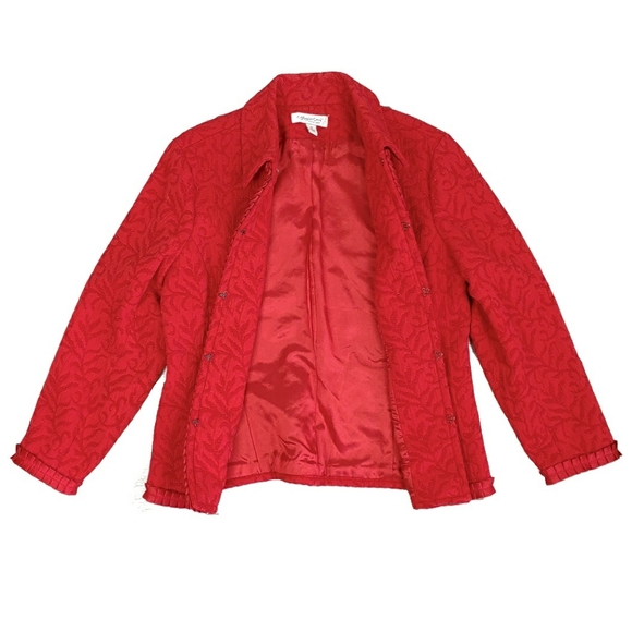 Coldwater Creek Jackets & Blazers - Coldwater Creek Red Decorative Ruffle Accent Jackt